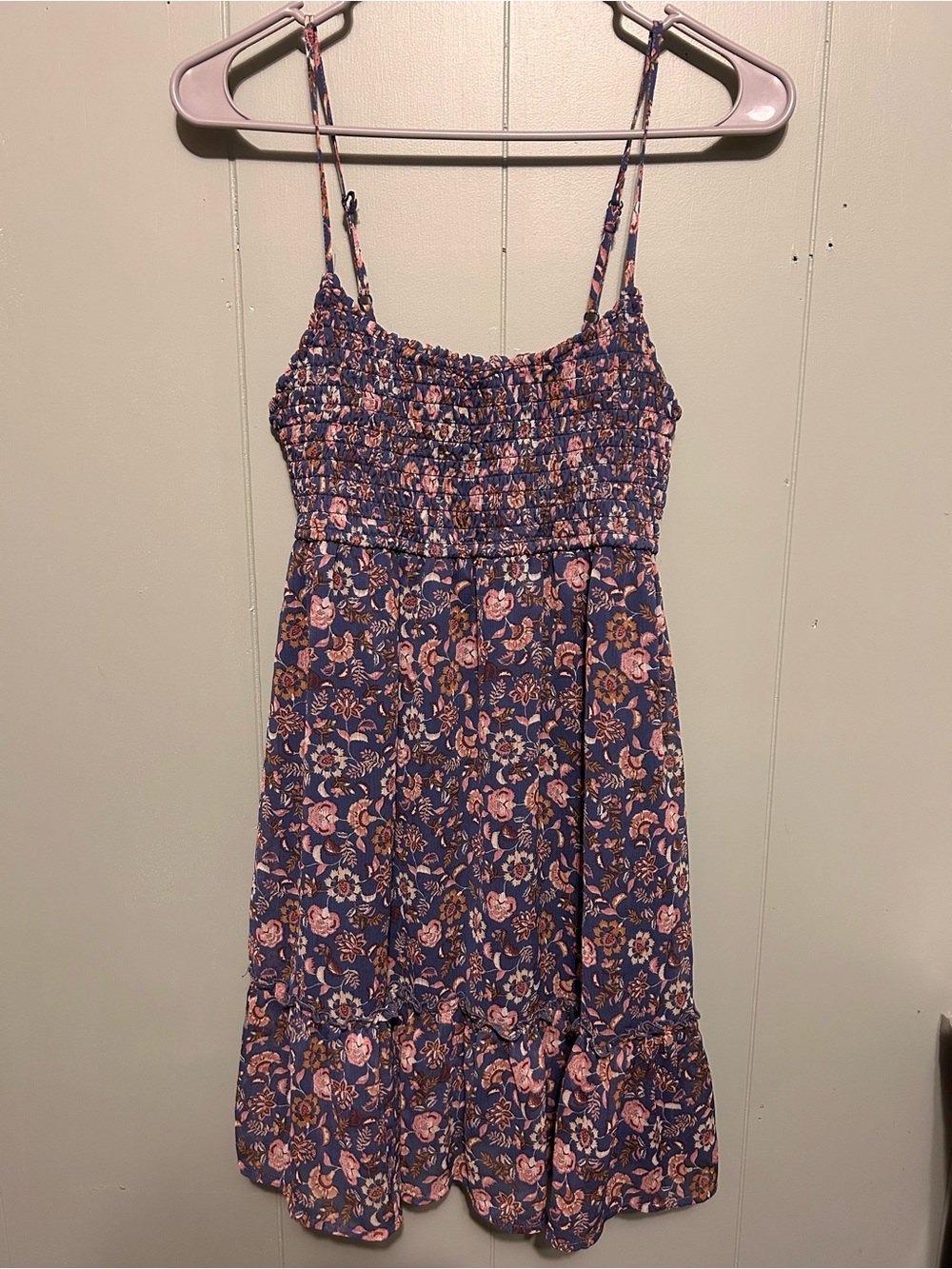 Altar'd State Navy Floral Smocked Midi Dress with Pink Accents